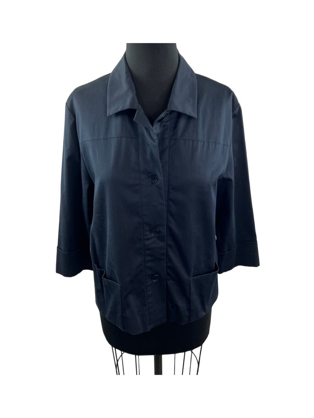 PHILIPPE ADEC Button Down Jacket Navy Long Sleeve Pockets Collared Size 10